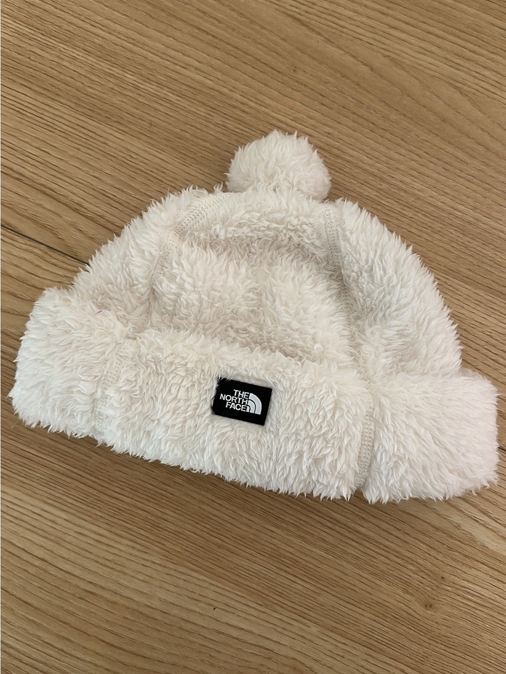 The North Face Kids Cream Fuzzy Pom-Pom Beanie